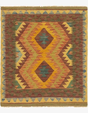 3' 2 x 3' 6 Hand Woven Kilim Maymana Wool Square Rug