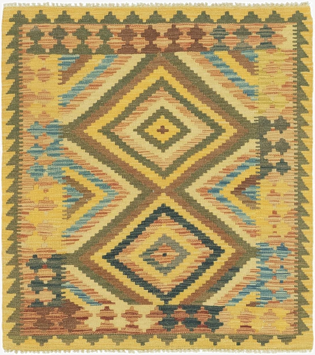 3' 2 x 3' 7  Hand Woven Kilim Maymana Wool Square Rug
