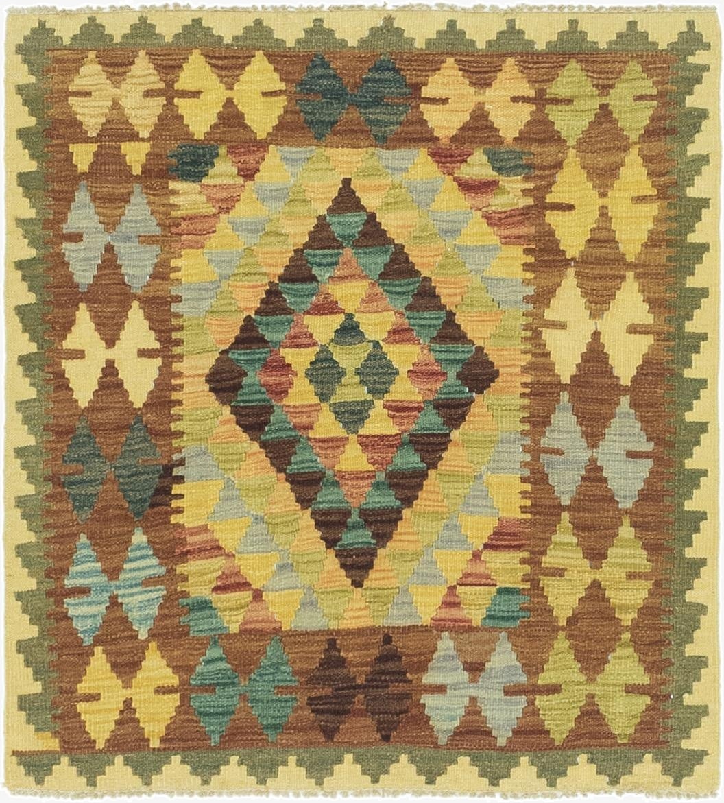 3' 2 x 3' 4  Hand Woven Kilim Maymana Wool Square Rug