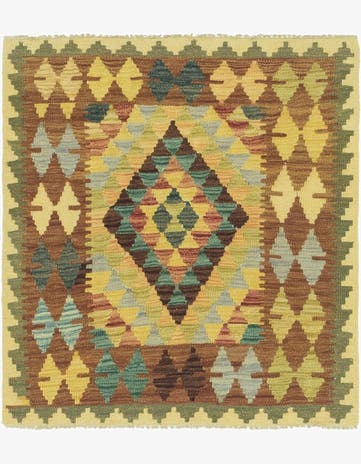 3' 2 x 3' 4 Hand Woven Kilim Maymana Wool Square Rug