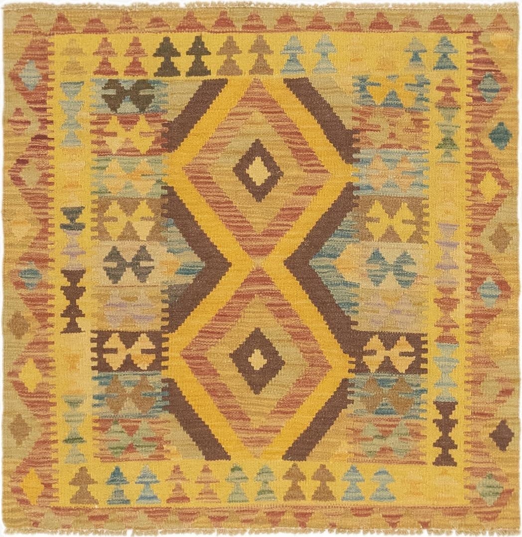 3' 2 x 3' 2  Hand Woven Kilim Maymana Wool Square Rug