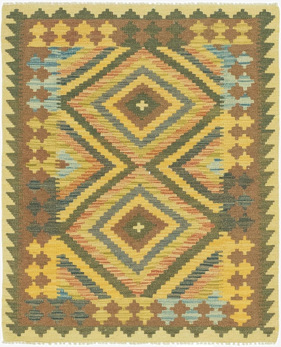 3' 2 x 3' 10  Hand Woven Kilim Maymana Wool Square Rug