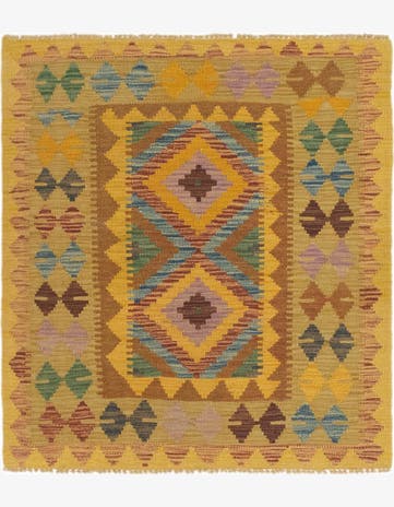 3' 2 x 3' 6 Hand Woven Kilim Maymana Wool Square Rug