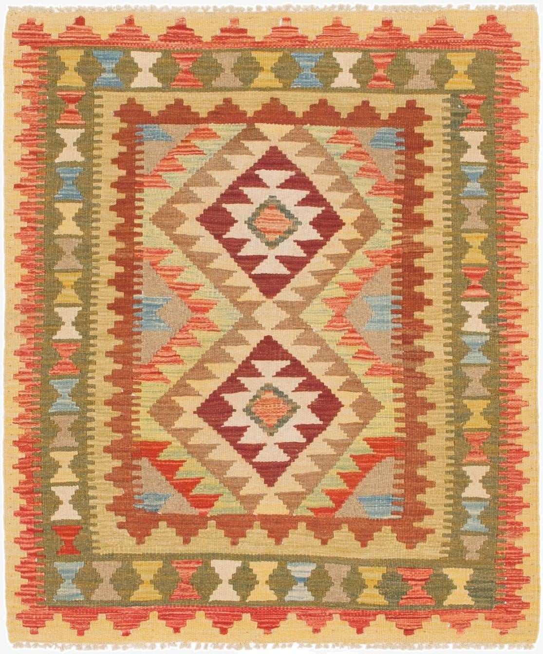 3' 2 x 3' 10  Hand Woven Kilim Maymana Wool Square Rug
