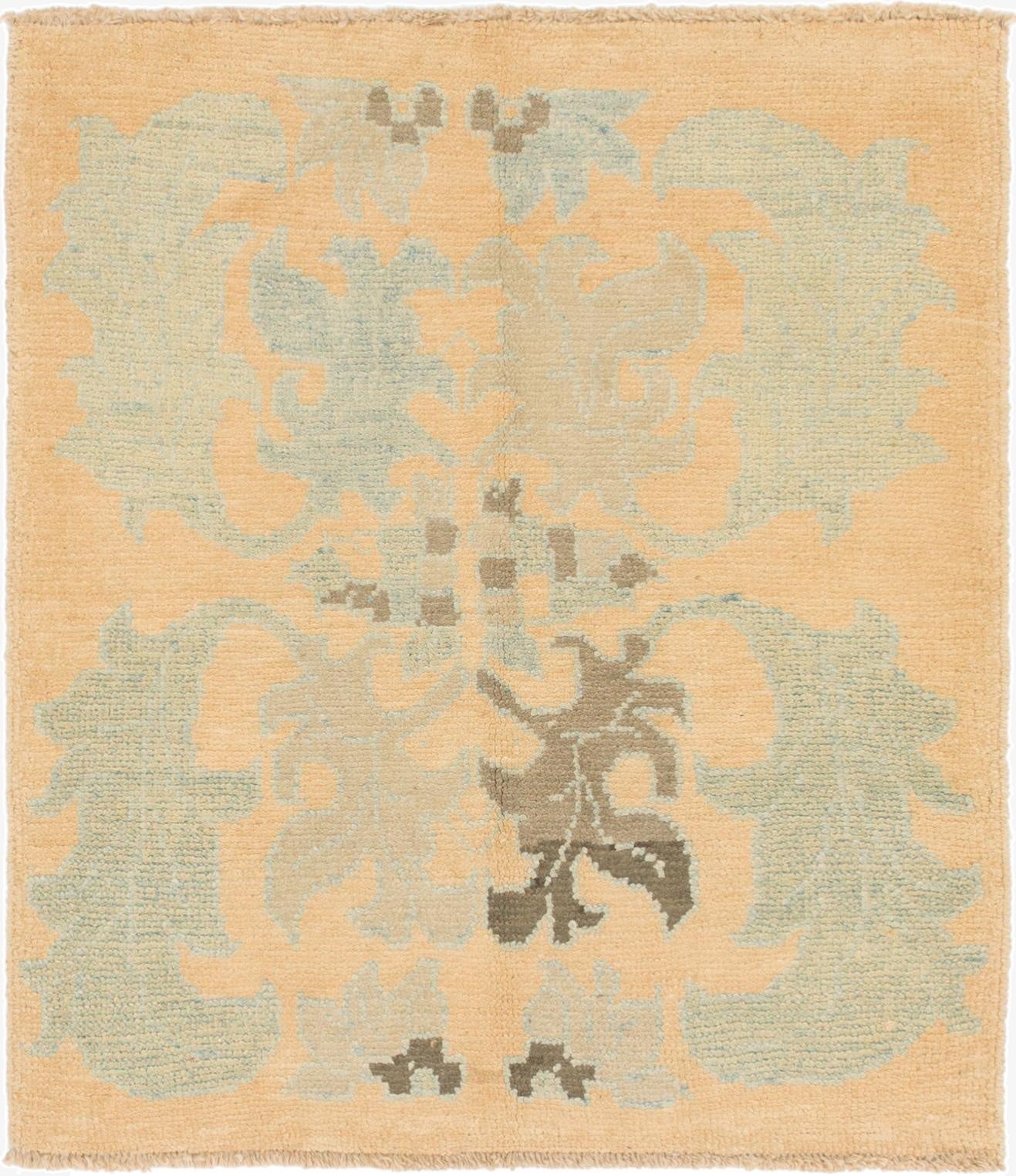 3' 8 x 4' 5  Hand Knotted Oushak Wool Square Rug
