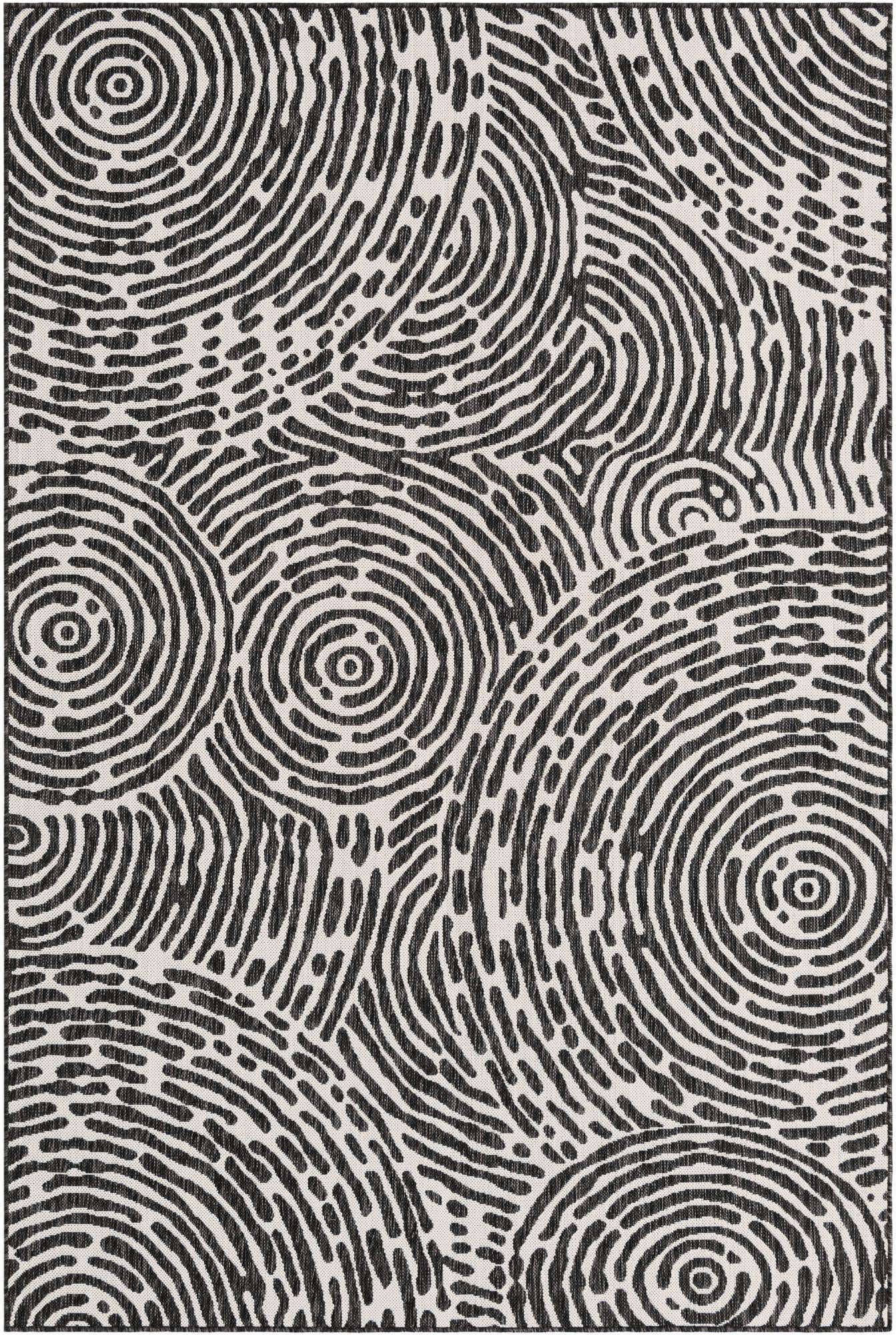 6' x 9' Grafton · Abstract swirl Outdoor Rug, black and white