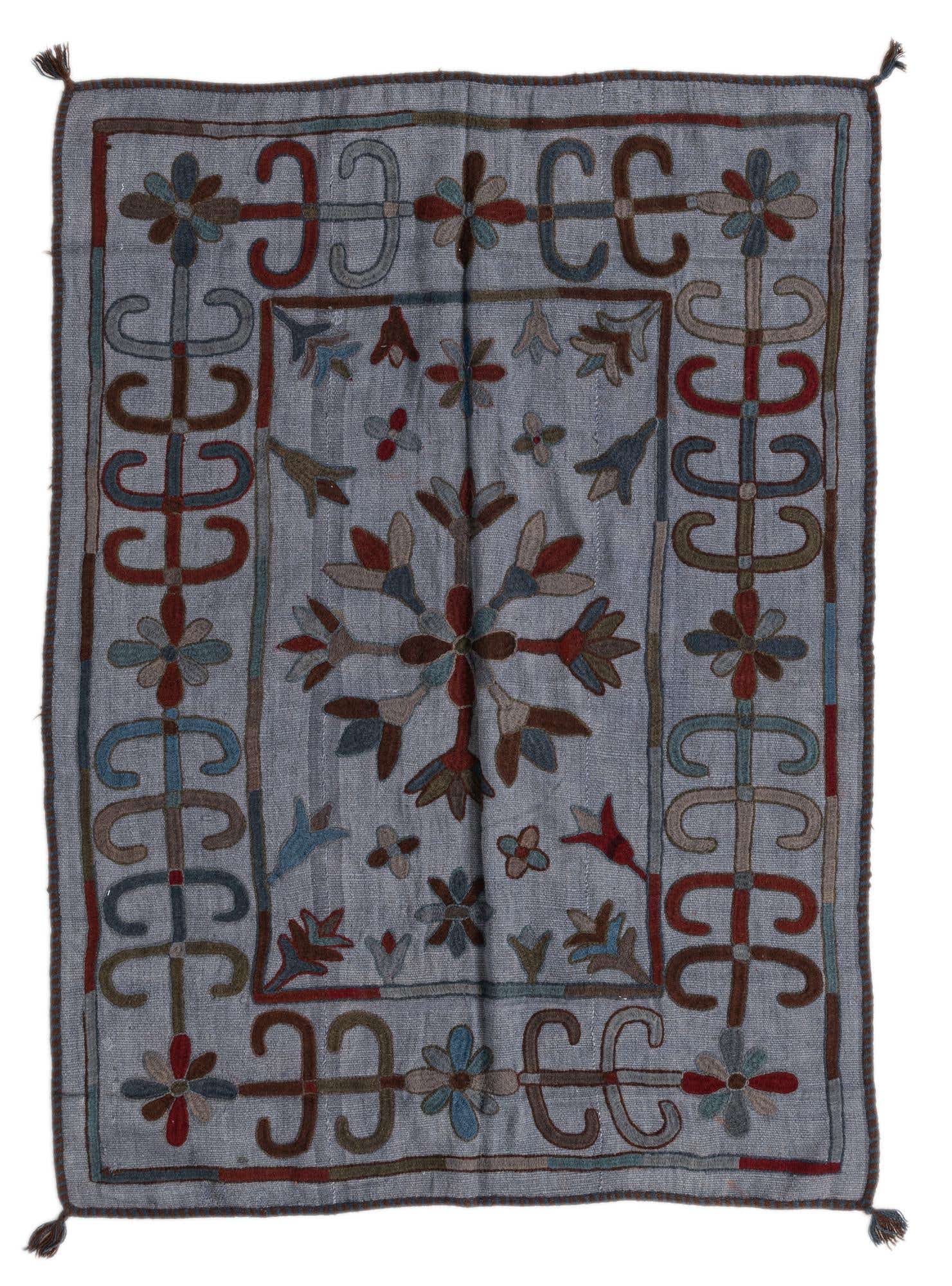 4' x 5' 5 Hand Woven Kilim Modern Wool Rug