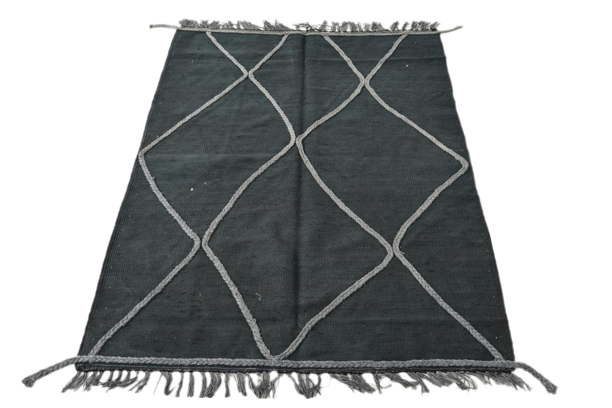 3' 4 x 4' 10 Hand Woven Kilim Modern Wool Rug