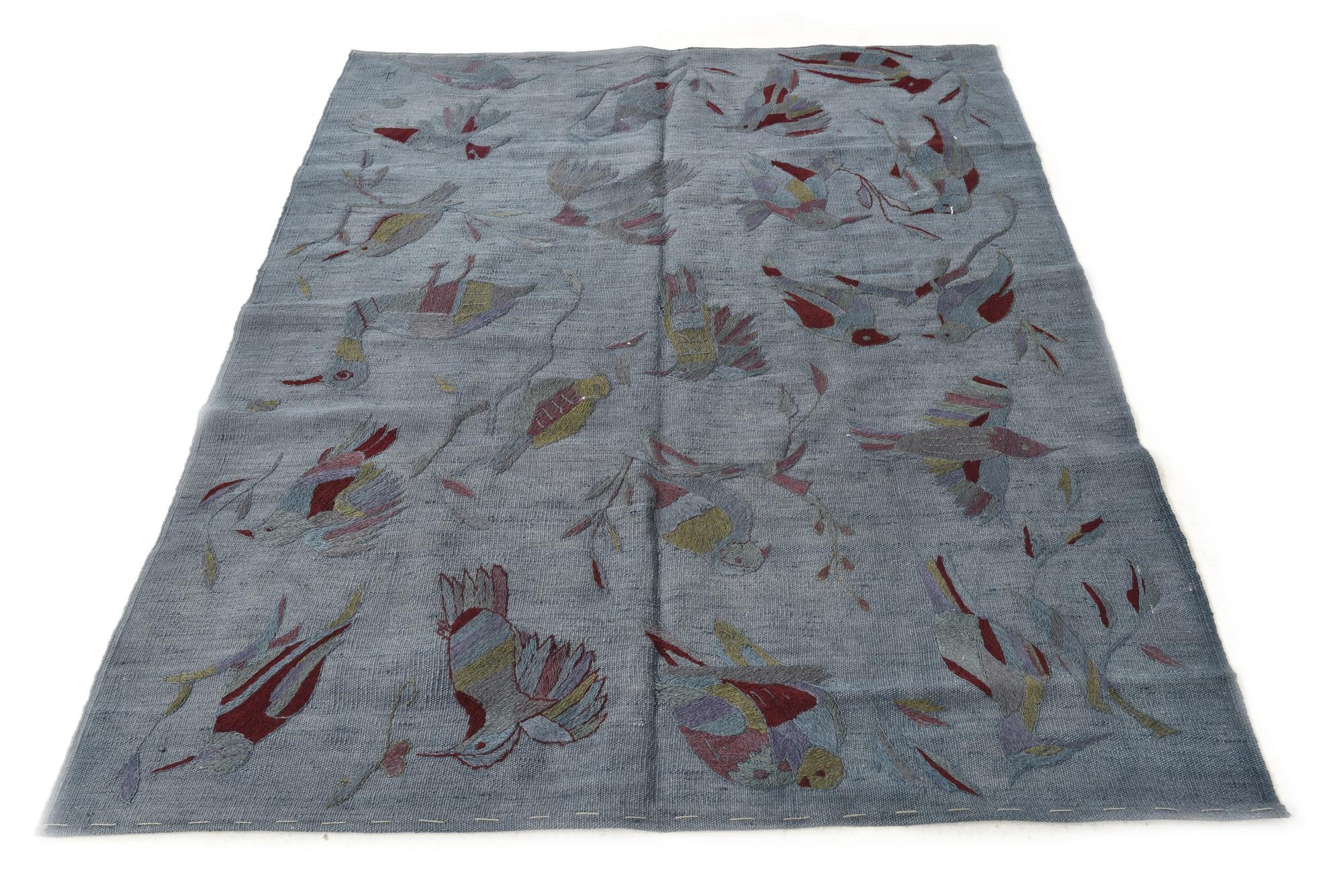 4' 2 x 5' 7 Hand Woven Kilim Modern Wool Rug