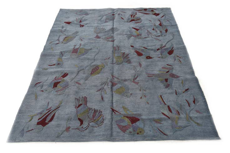 Detail image of 4' 2 x 5' 7 Hand Woven Kilim Modern Wool Rug