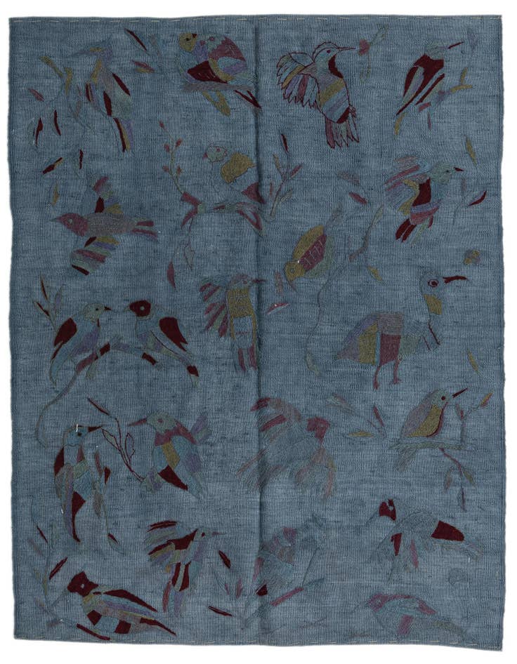 Detail image of 4' 2 x 5' 7 Hand Woven Kilim Modern Wool Rug