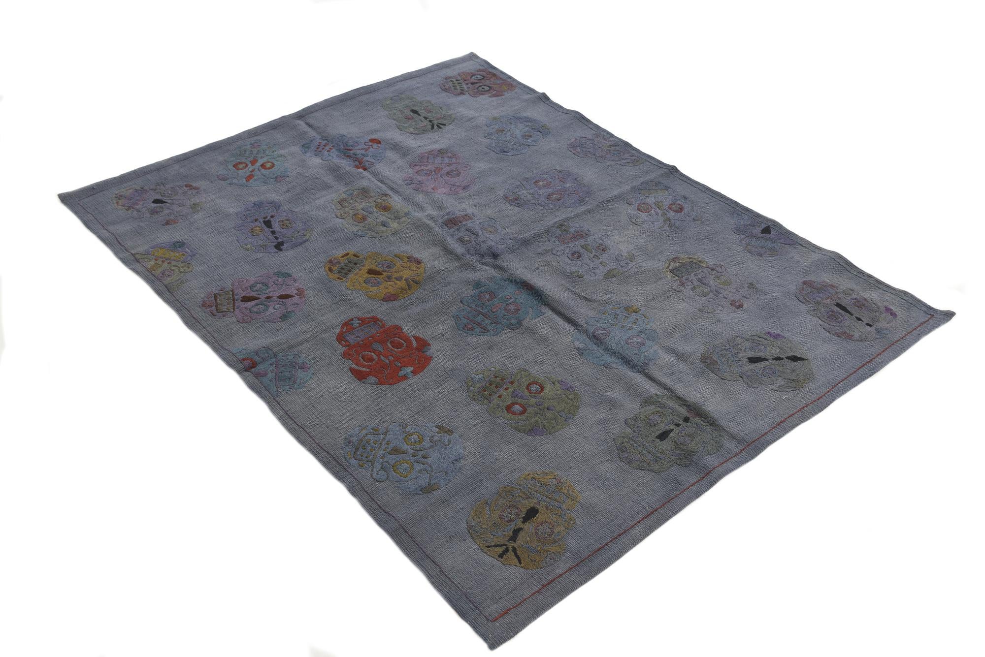 4' 3 x 5' 6 Hand Woven Kilim Suzani Wool Rug