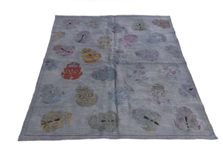 4' 3 x 5' 6 Hand Woven Kilim Suzani Wool Rug