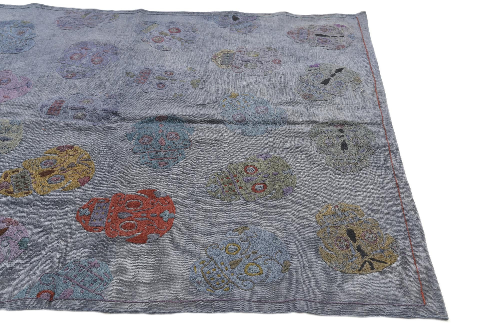 4' 3 x 5' 6 Hand Woven Kilim Suzani Wool Rug