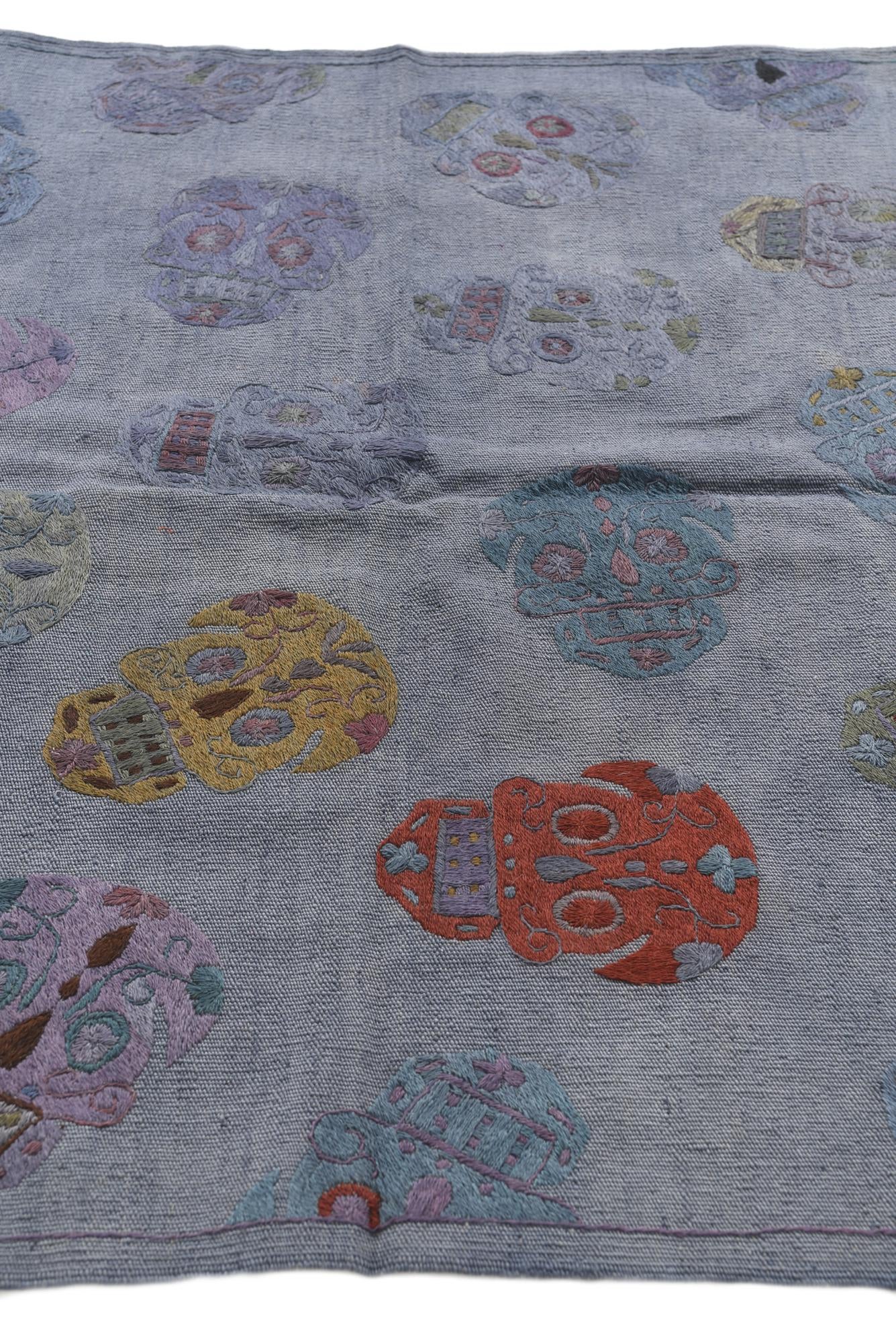 4' 3 x 5' 6 Hand Woven Kilim Suzani Wool Rug