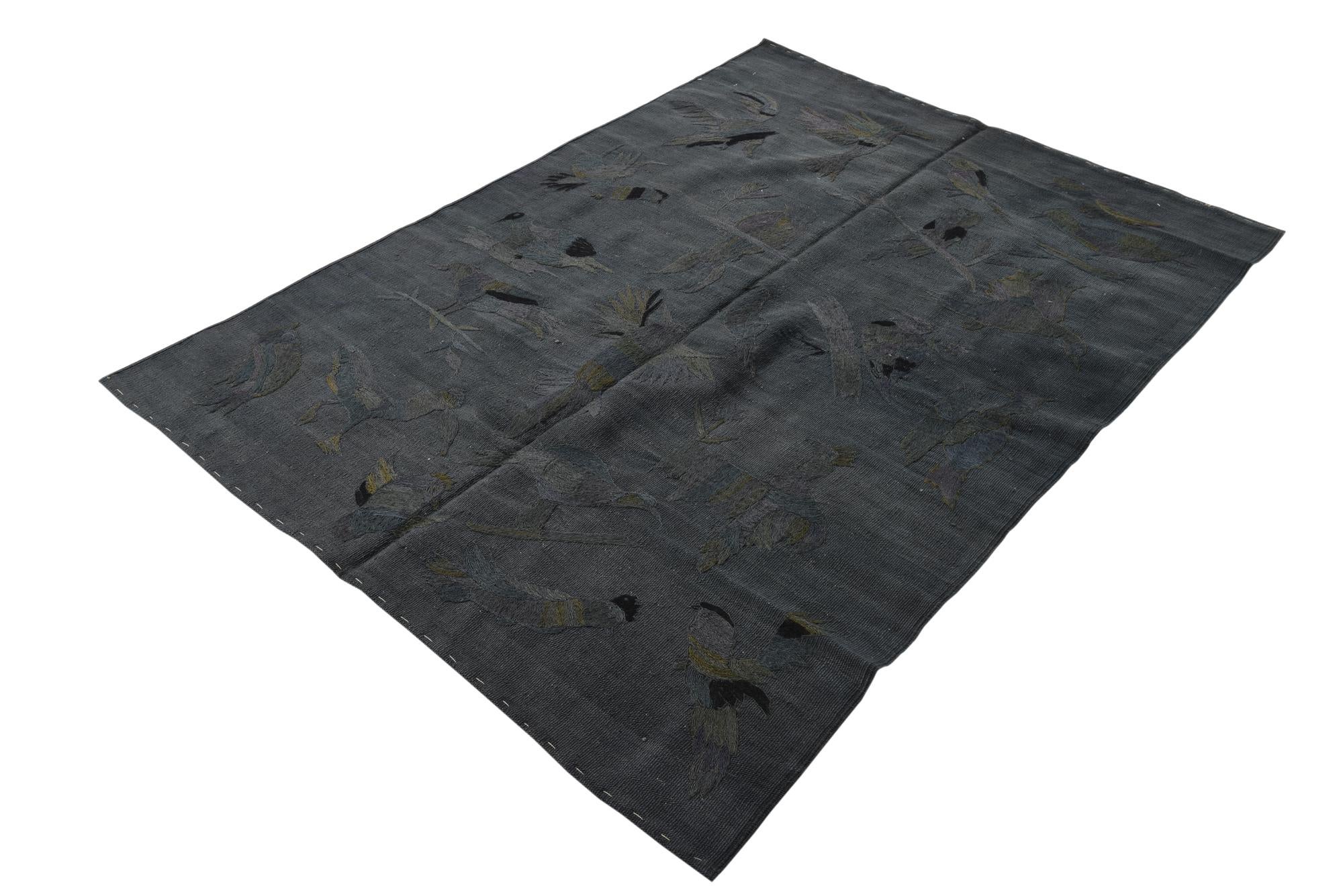 4' 1 x 5' 8 Hand Woven Kilim Suzani Wool Rug