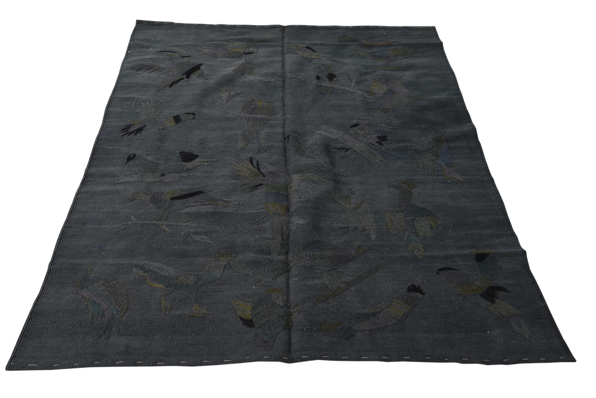 4' 1 x 5' 8 Hand Woven Kilim Suzani Wool Rug