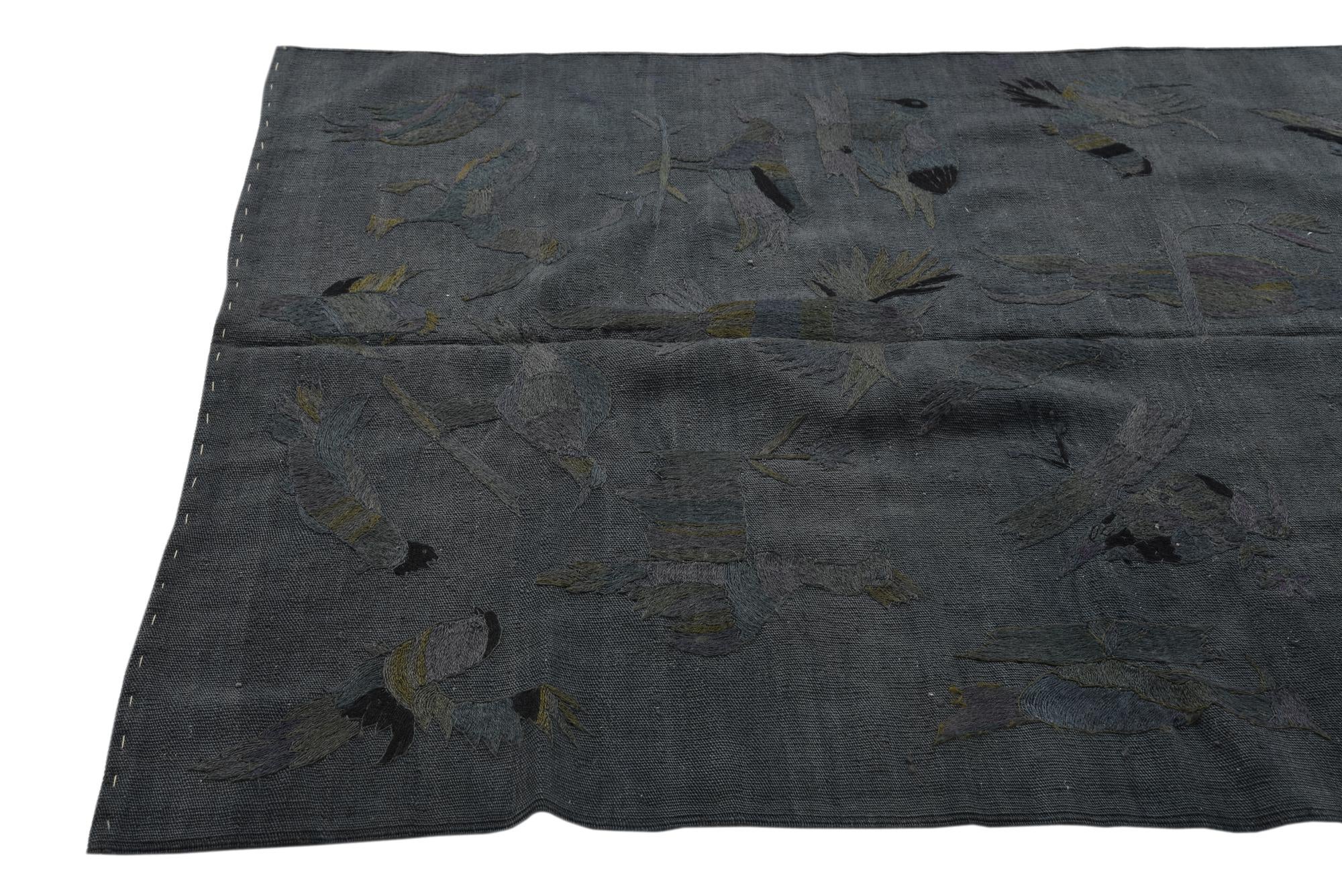 4' 1 x 5' 8 Hand Woven Kilim Suzani Wool Rug