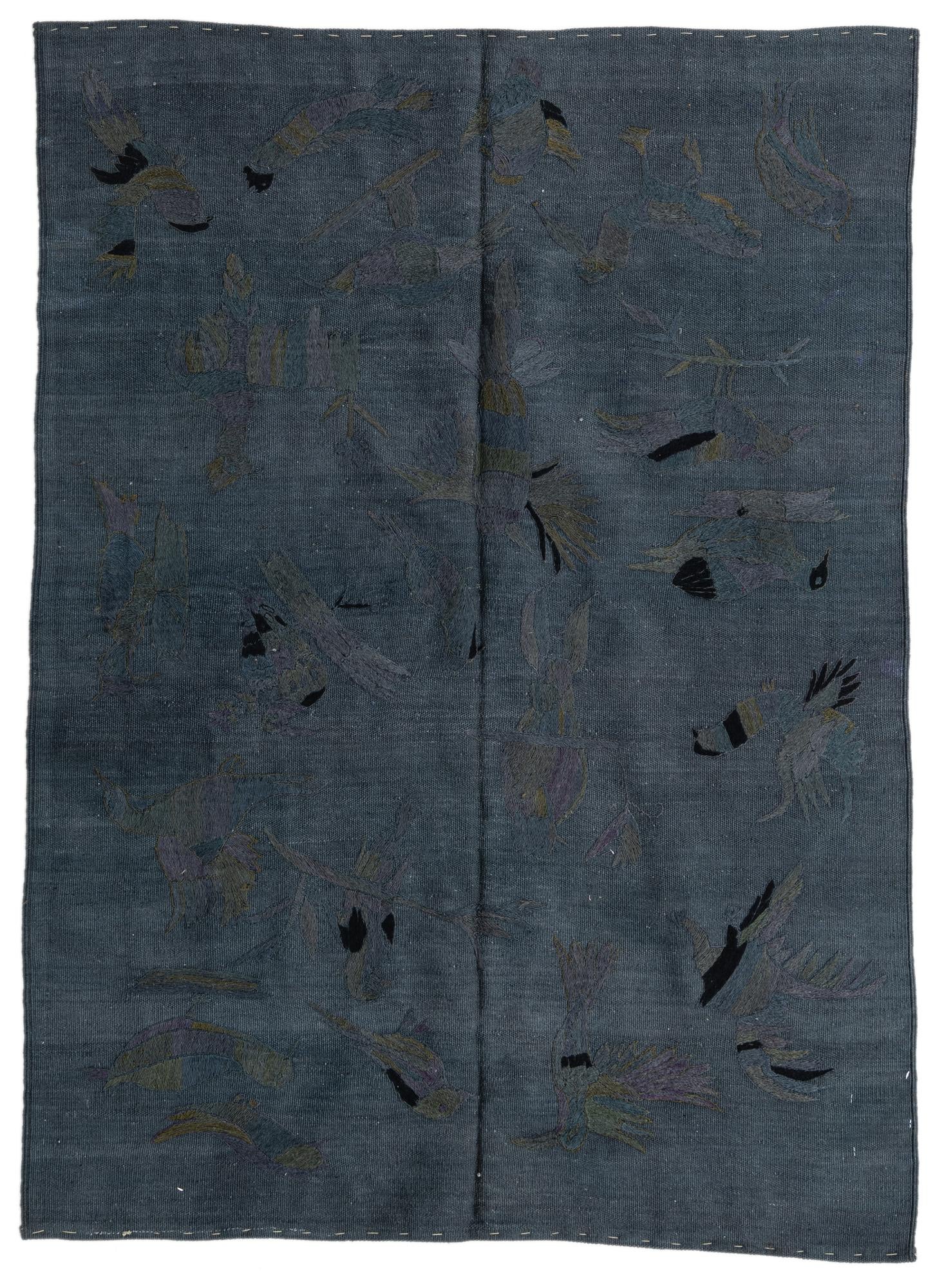 4' 1 x 5' 8 Hand Woven Kilim Suzani Wool Rug