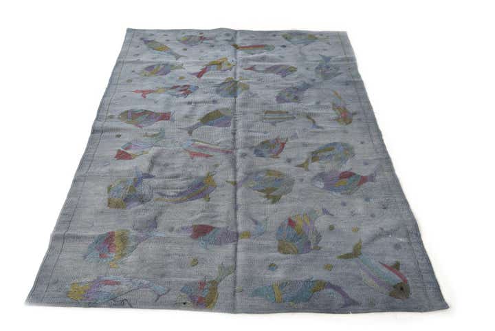 4' 1 x 5' 9 Hand Woven Kilim Suzani Wool Rug