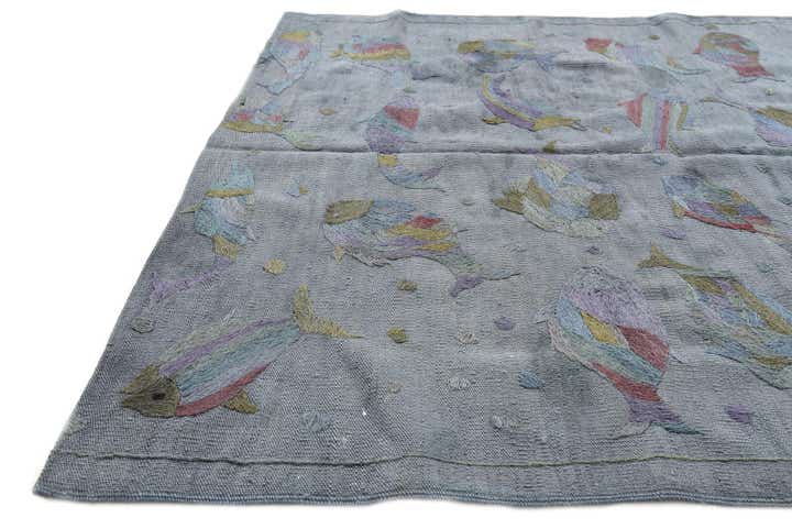 4' 1 x 5' 9 Hand Woven Kilim Suzani Wool Rug