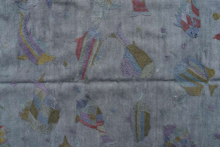 4' 1 x 5' 9 Hand Woven Kilim Suzani Wool Rug