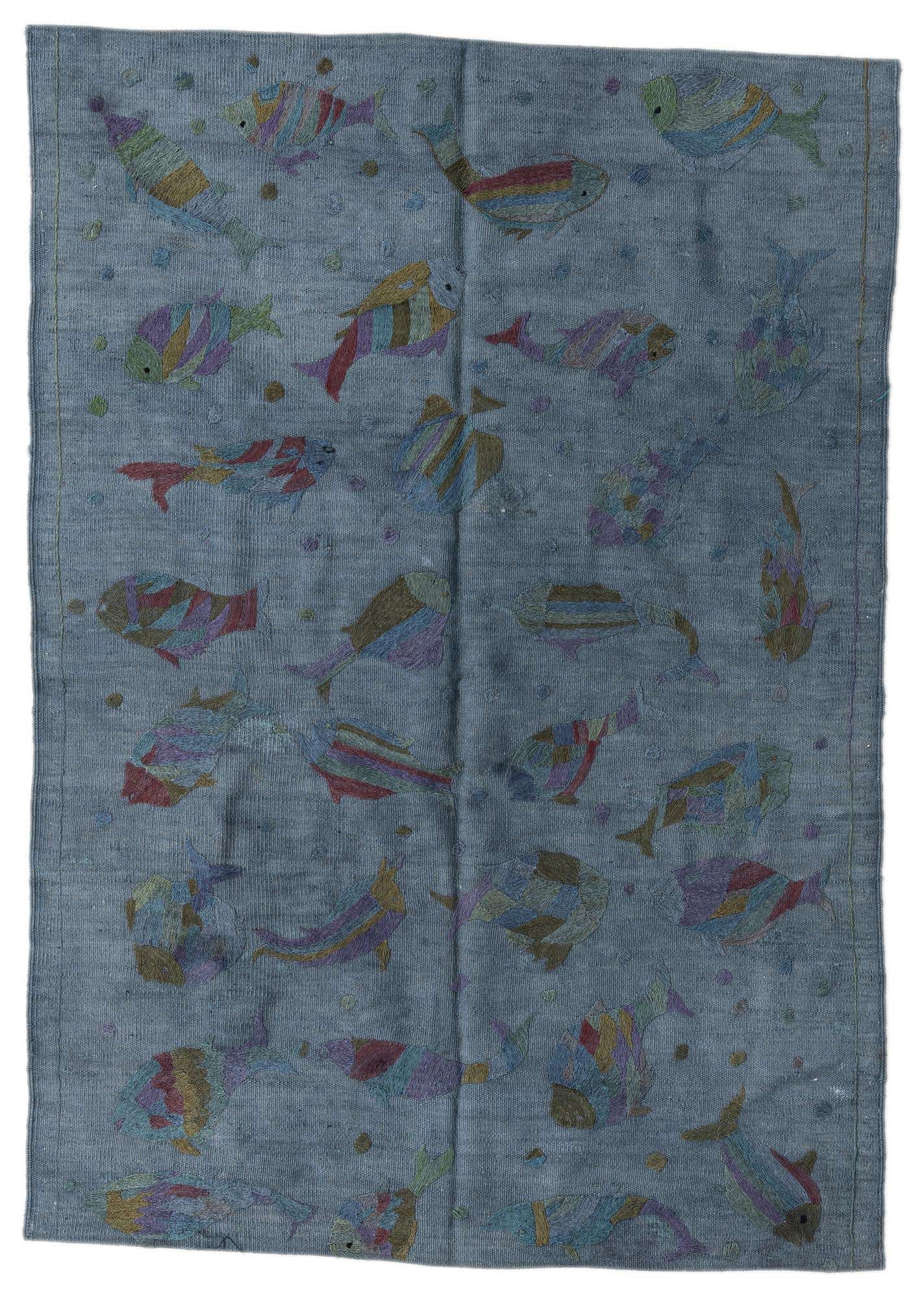 4' 1 x 5' 9 Hand Woven Kilim Suzani Wool Rug