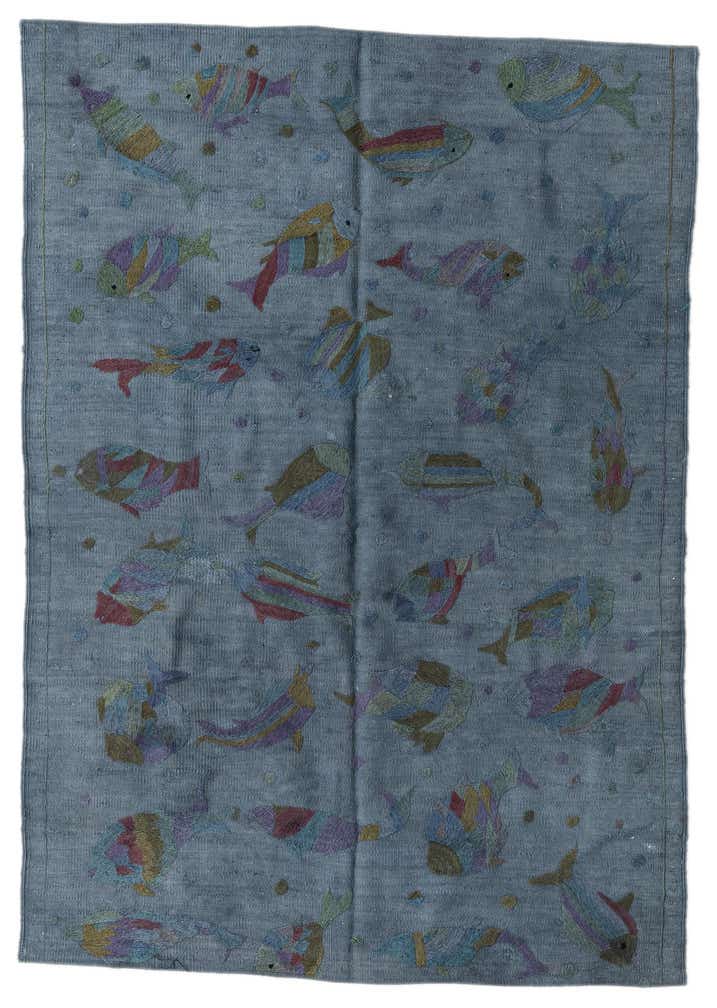 4' 1 x 5' 9 Hand Woven Kilim Suzani Wool Rug