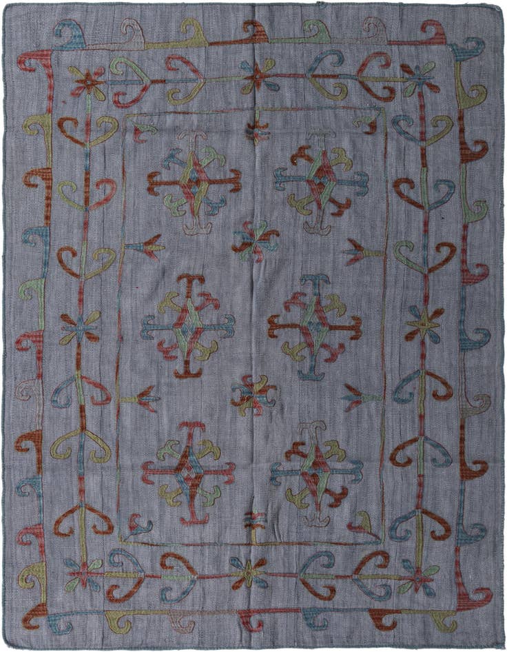 Detail image of 5' 5 x 7' 10 Hand Woven Kilim Suzani Wool Rug