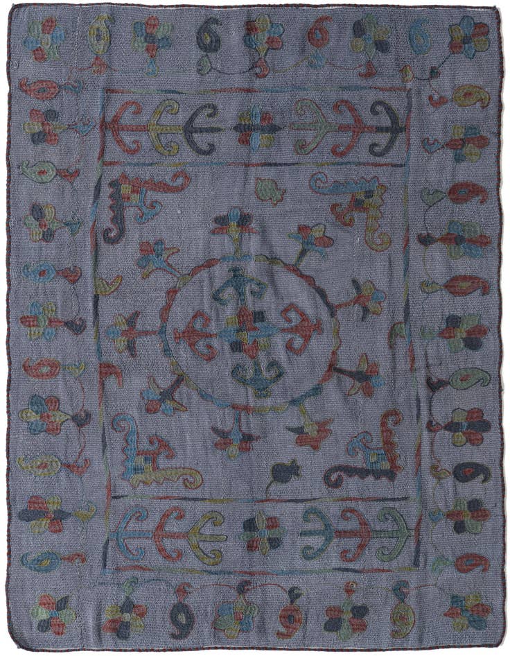 Detail image of 4' 10 x 6' 9 Hand Woven Kilim Suzani Wool Rug