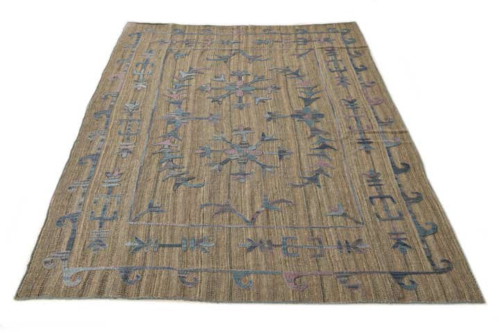 5' 7 x 7' 8 Hand Woven Kilim Suzani Wool Rug
