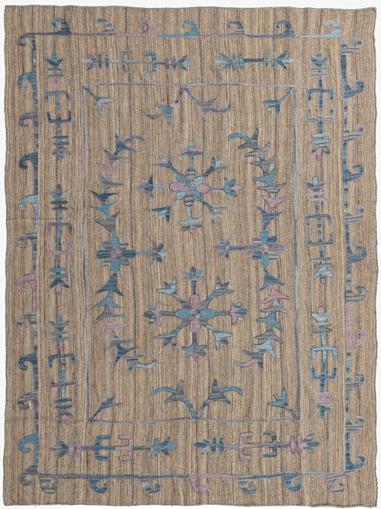 5' 7 x 7' 8  Hand Woven Kilim Suzani Wool Rug