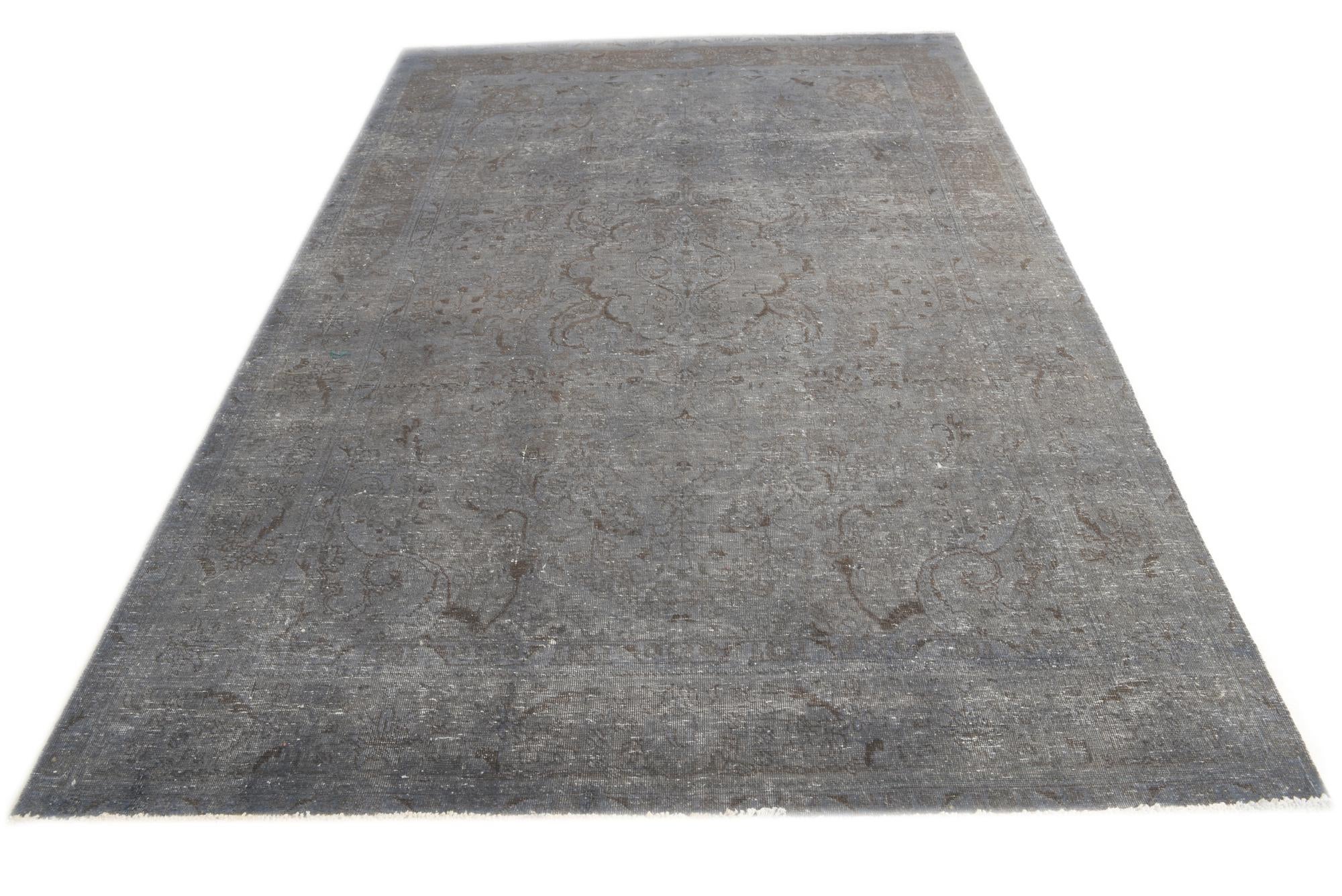 Graphite Gray 6' 8 x 9' 9 Hand Knotted Ultra Vintage Persian Wool