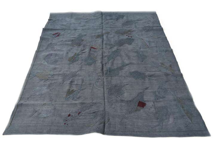 5' 1 x 6' 2 Hand Woven Kilim Suzani Wool Square Rug