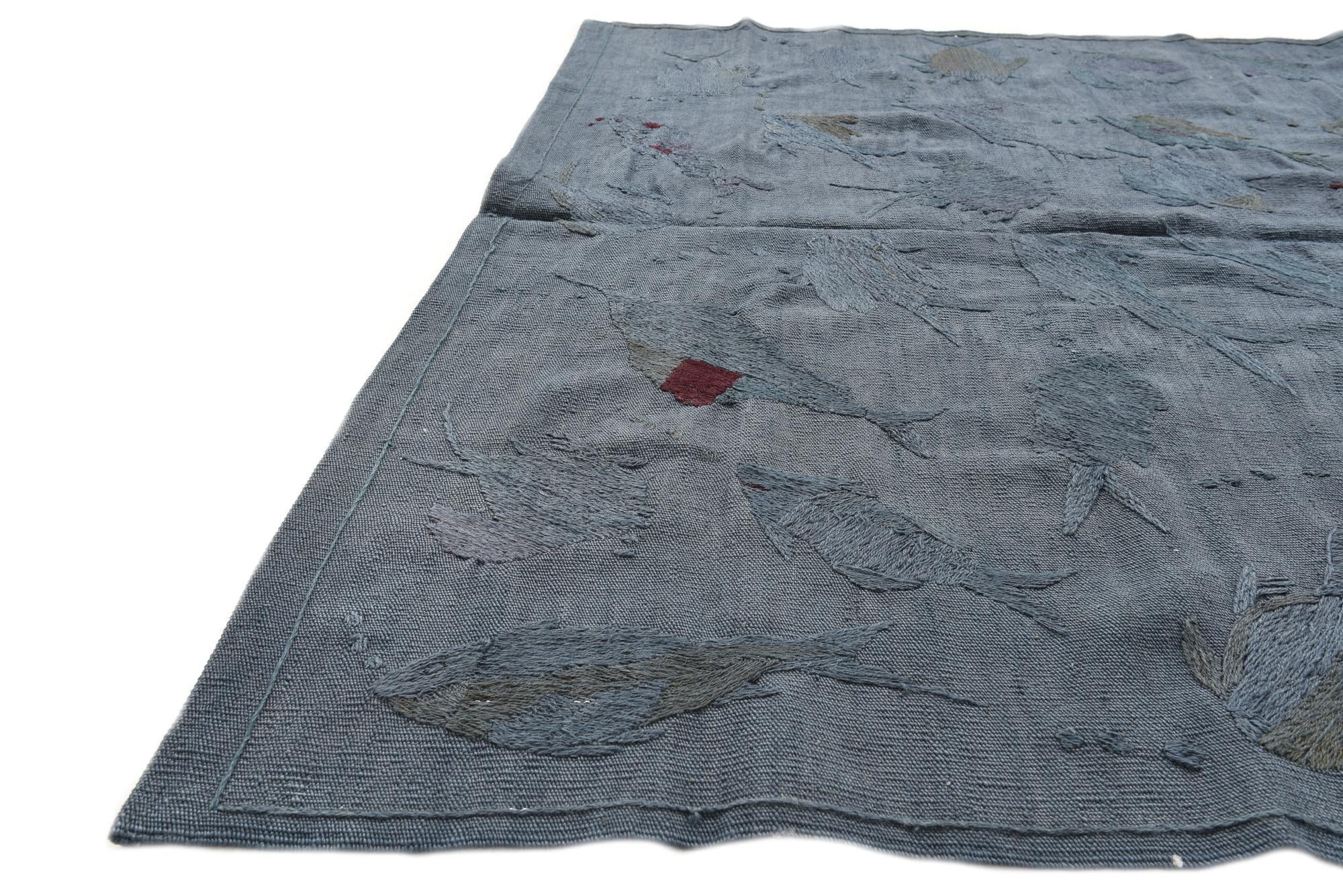 5' 1 x 6' 2 Hand Woven Kilim Suzani Wool Square Rug