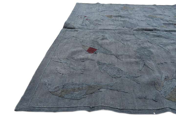 5' 1 x 6' 2 Hand Woven Kilim Suzani Wool Square Rug