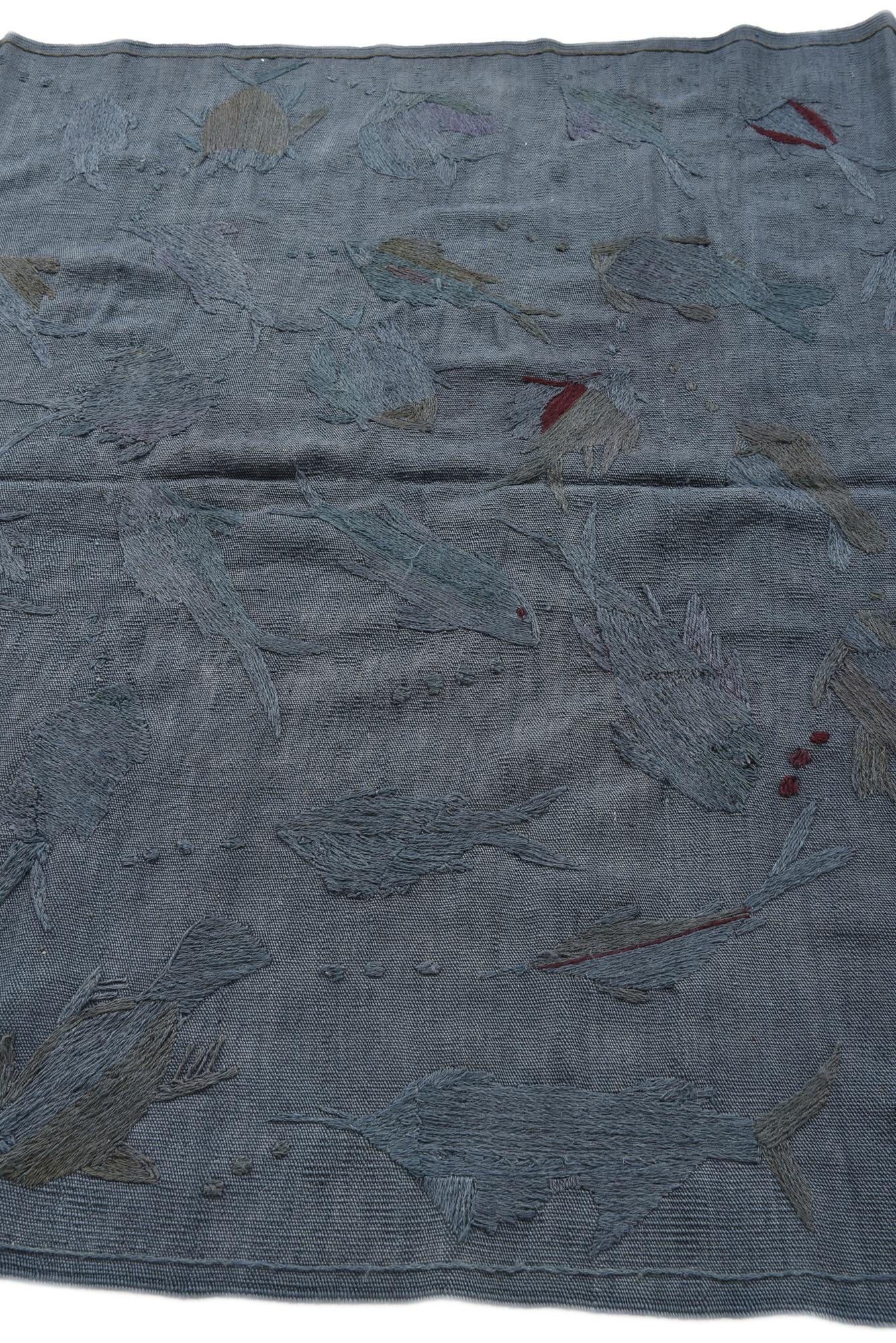 5' 1 x 6' 2 Hand Woven Kilim Suzani Wool Square Rug