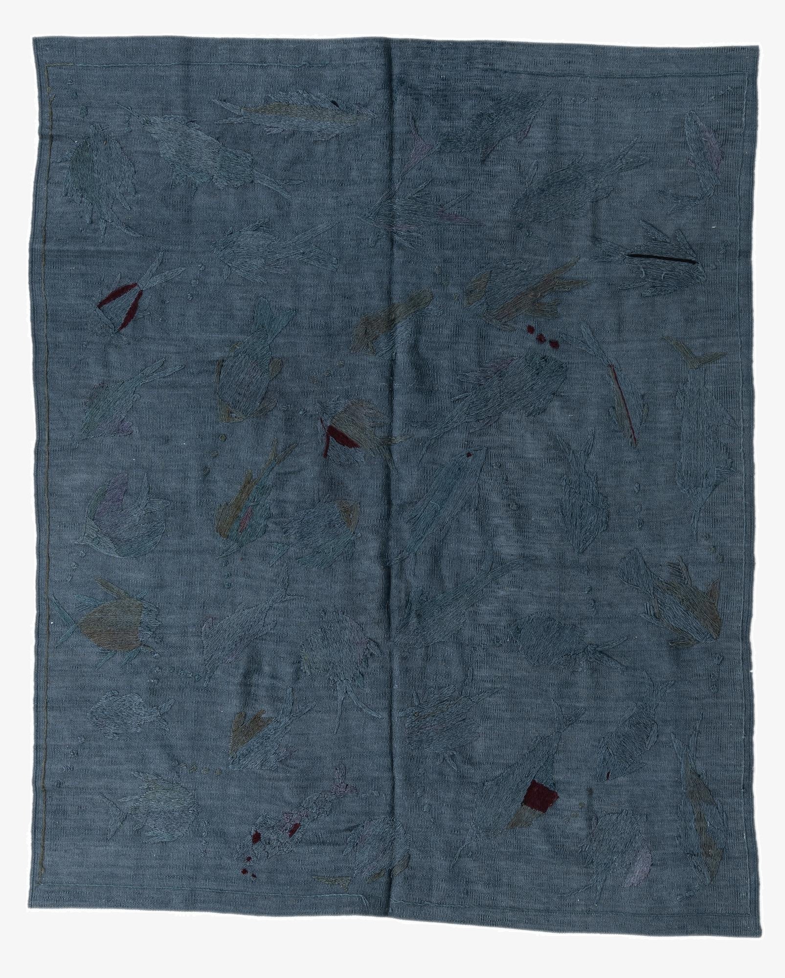 5' 1 x 6' 2  Hand Woven Kilim Suzani Wool Square Rug