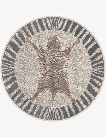 Gray and Ivory Safari Round Rug