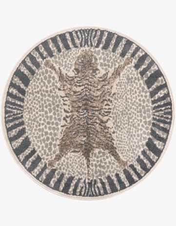Gray and Ivory Safari Round Rug