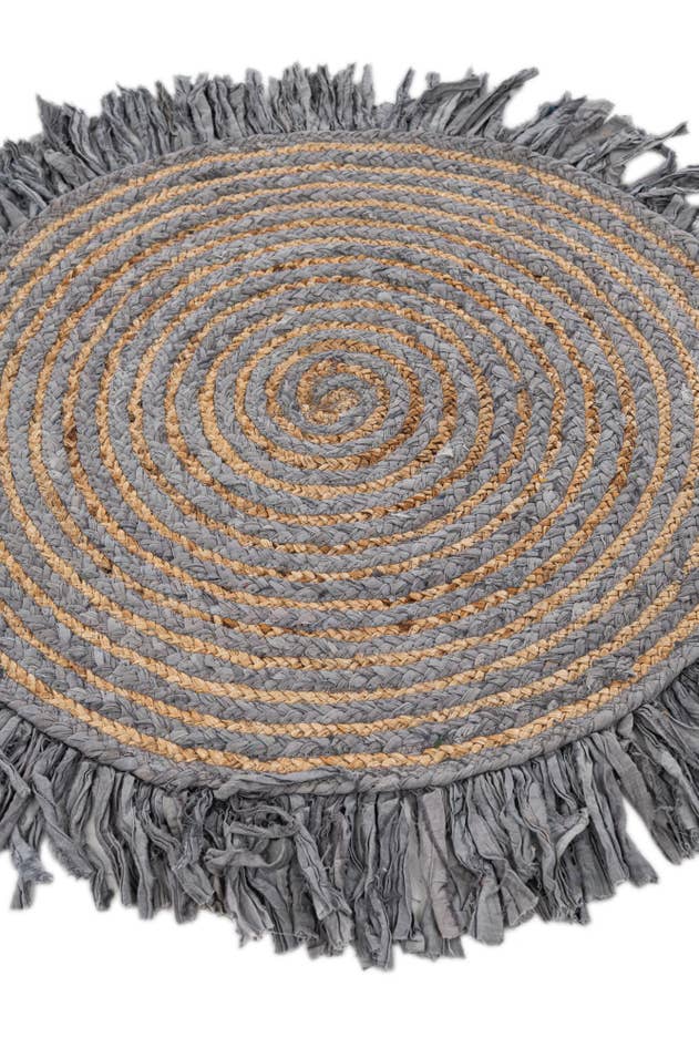 Detail image of 2' 4 x 2' 4 Hand Braided Chindi Jute Round Rug