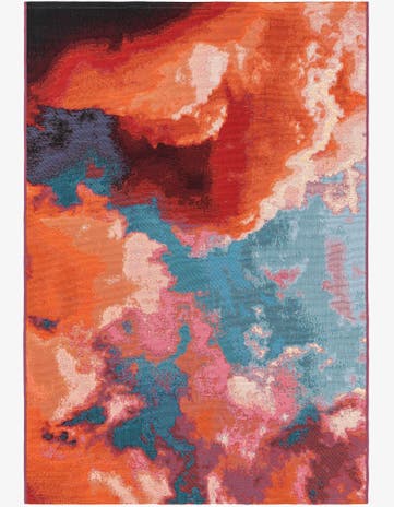 Gray and Pink Easy-Clean Modern Indoor / Outdoor Rug