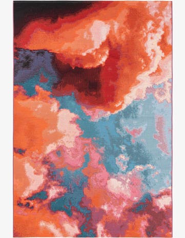 Gray and Pink Easy-Clean Modern Indoor / Outdoor Rug