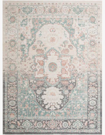 Gray and Sage Green Madeline Vintage Rug