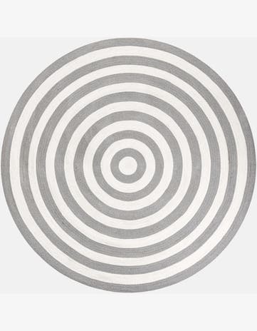 Gray and White Easy-Clean Eco Verse Washable Indoor / Outdoor Round Rug