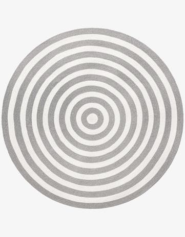 Gray and White Easy-Clean Eco Verse Washable Indoor / Outdoor Round Rug
