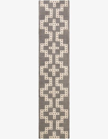 Gray and White Hand Woven Kilim Wool Runner Rug