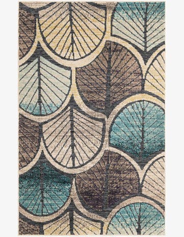 Gray Blue Ivory Easy-Clean Casablanca Indoor / Outdoor Rug