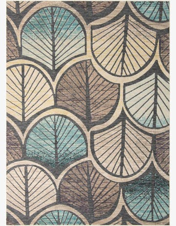 Gray Blue Ivory Easy-Clean Casablanca Indoor / Outdoor Rug