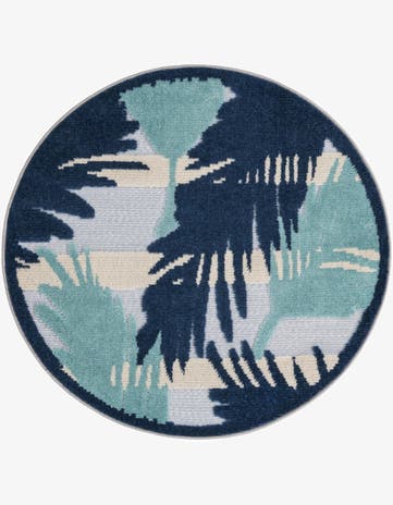 Gray Blue Easy-Clean Aruba Indoor / Outdoor Round Rug